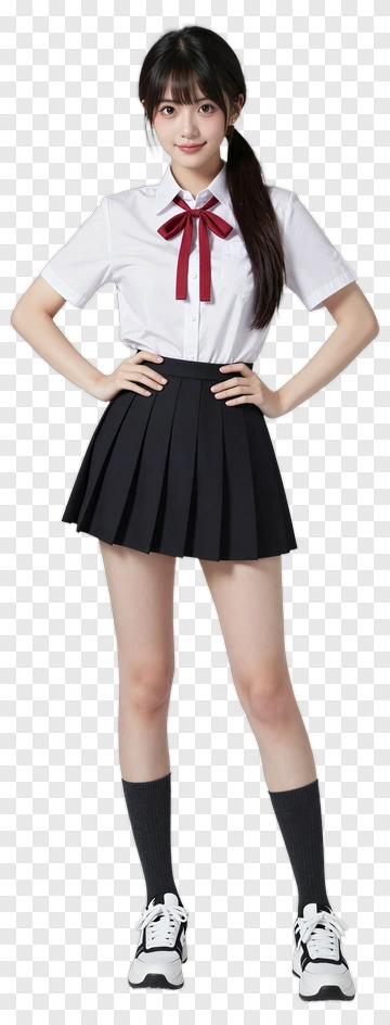 Schoolgirl In Uniform With Black Skirt And White Shirt PNG