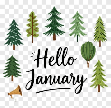 Hello January With Trees And A Megaphone PNG
