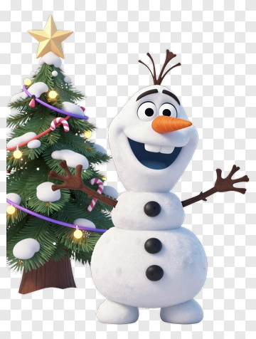 Cartoon Snowman With Christmas Tree PNG