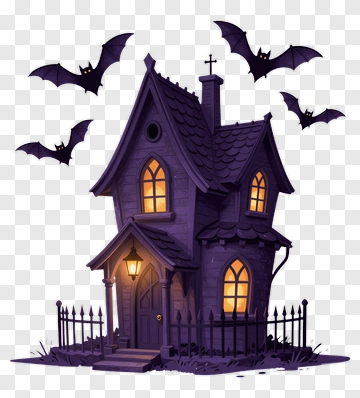 Haunted House With Bats PNG