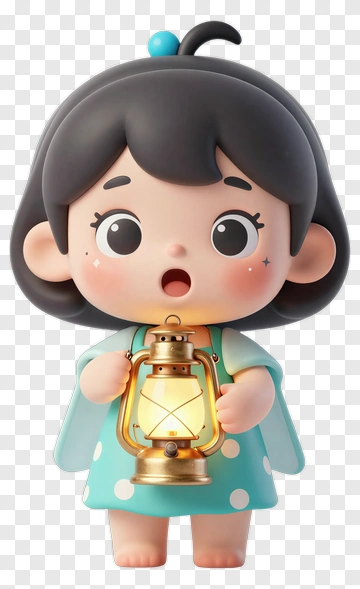 Cartoon Girl Holding A Lantern PNG