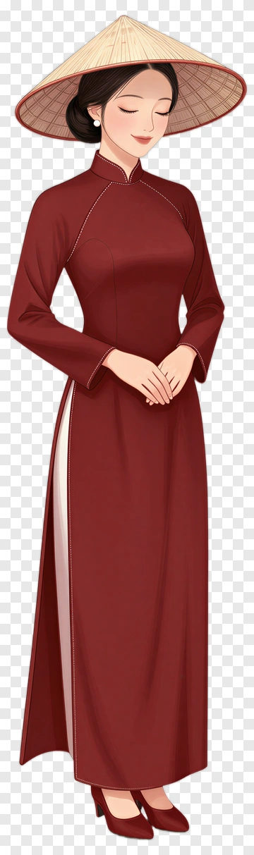 Vietnamese Woman In Traditional Ao Dai With Conical Hat PNG