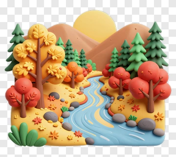 Colorful Felt Forest Landscape With River PNG
