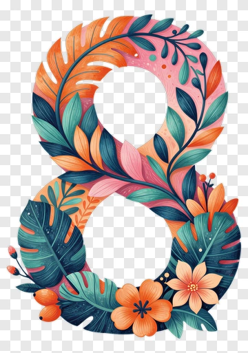 Colorful Floral Number Eight PNG
