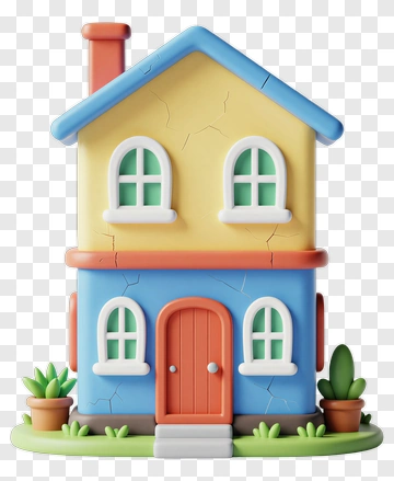 Colorful Cartoon House With Plants PNG