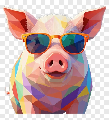 Colorful Pig Wearing Sunglasses PNG