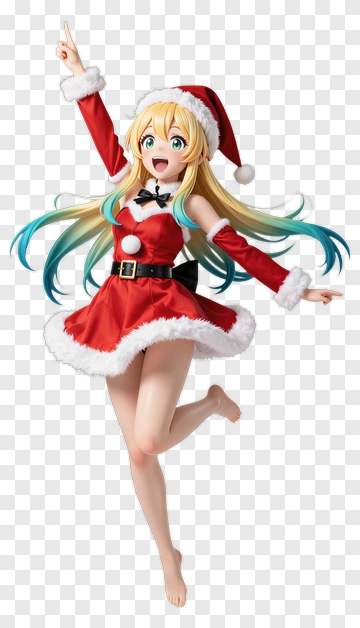 Christmas Character In A Red Dress With Santa Hat PNG