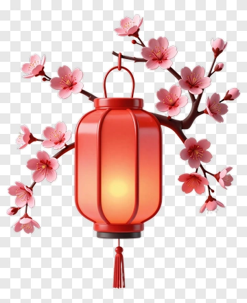Red Lantern With Cherry Blossom Branches PNG