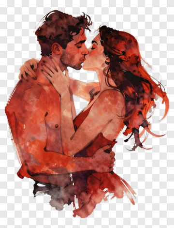 Romantic Couple Embracing In Watercolor Style PNG