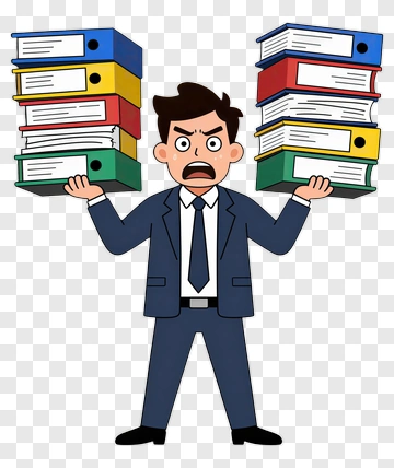 Frustrated Businessman Carrying Stacks Of Files PNG