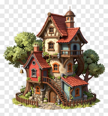 3D Fantasy House With Trees PNG