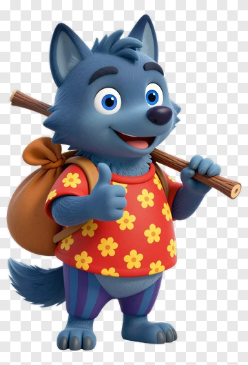 Cartoon Wolf Character With Backpack PNG