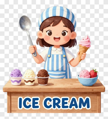Cartoon Ice Cream Vendor Holding Cone PNG