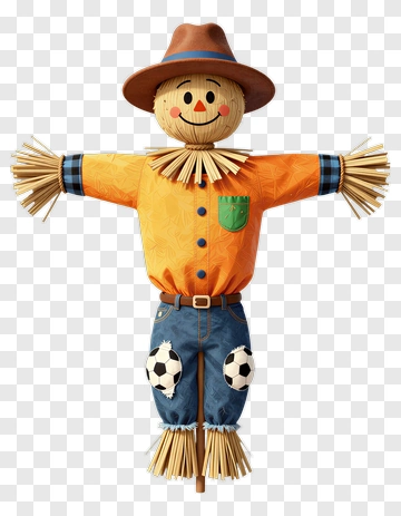 Scarecrow Wearing Orange Shirt And Soccer Balls PNG