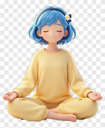 3D Girl Meditating In Yellow Pajamas PNG