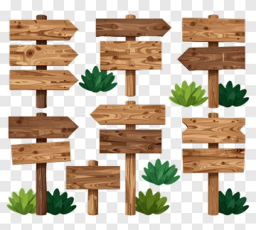 Wooden Directional Signposts With Green Foliage PNG