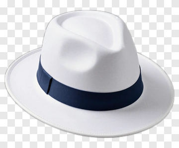 White Fedora Hat With Navy Band PNG