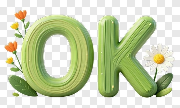 Colorful Ok Text With Flowers PNG