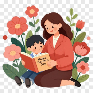 Happy Teacher's Day Celebration With Mother And Son PNG