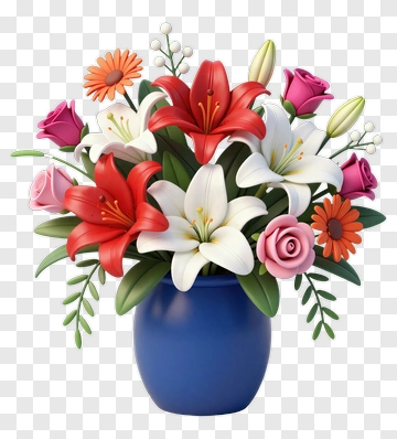 Colorful Flower Bouquet In A Blue Vase PNG