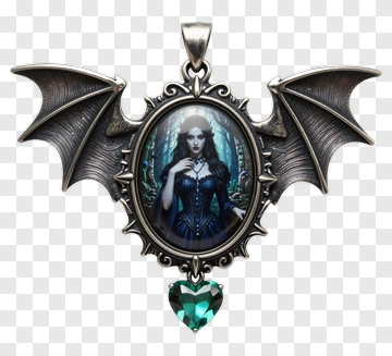 Gothic Bat Necklace With A Portrait PNG