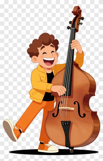 Cartoon Boy Playing A Double Bass PNG