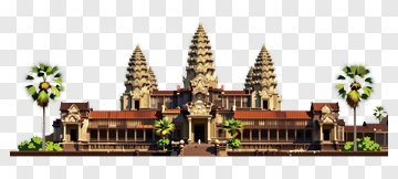 Angkor Wat Temple With Palm Trees PNG