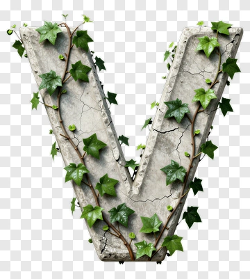 Stone Letter V Covered In Ivy PNG