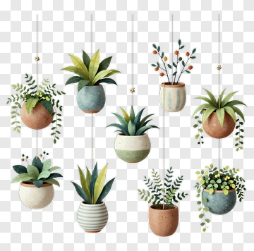 Hanging Plants In Decorative Pots PNG