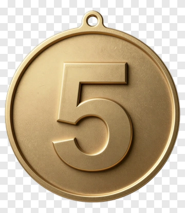 Gold Medal With Number 5 PNG