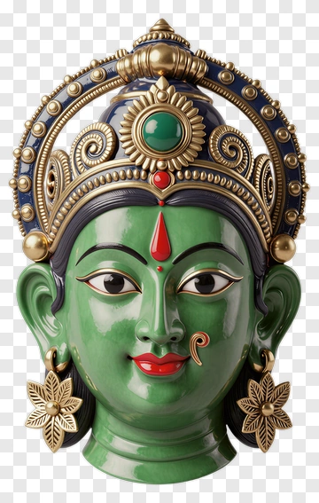 Decorative Green Goddess Face With Elaborate Jewelry PNG