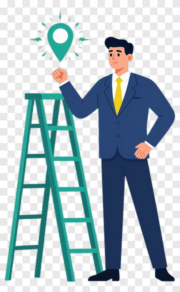 Businessman Standing Beside A Ladder With A Location Pin PNG
