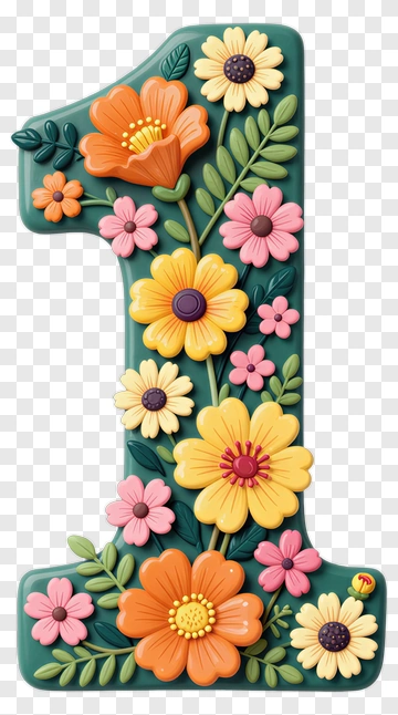 Colorful Floral Number One PNG