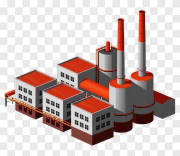 3D Industrial Factory With Smoke Stacks PNG