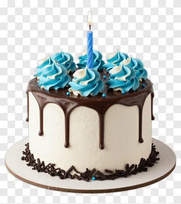 Birthday Cake With Blue Frosting And Candle PNG