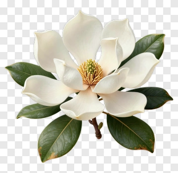 Magnolia Flower With Green Leaves PNG