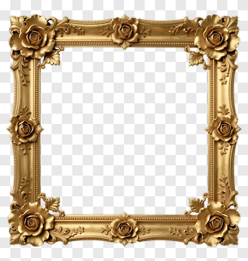 Gold Picture Frame With Floral Design PNG