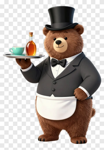 Cartoon Bear Waiter Holding A Tray PNG