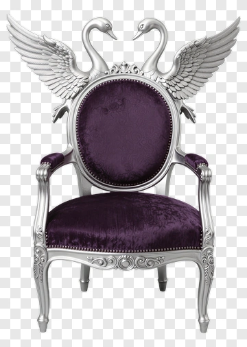 Swan Backed Silver Armchair With Purple Cushion PNG