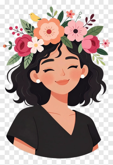 Happy Woman With Floral Headpiece PNG