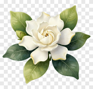 White Flower With Green Leaves PNG