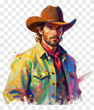 Cowboy Portrait With Colorful Background PNG