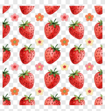 Watercolor Strawberries And Flowers Pattern PNG
