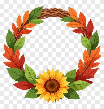 Colorful Leaf Wreath With Sunflower PNG