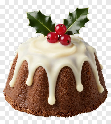 Christmas Pudding With Holly And Red Berries PNG