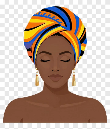 Woman With Colorful Headwrap And Earrings PNG