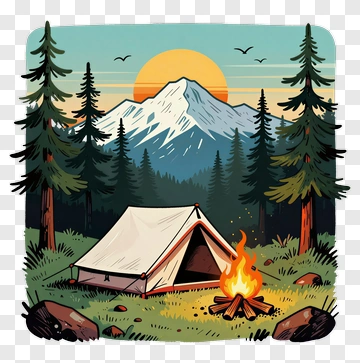 Camping Scene With Tent And Campfire PNG