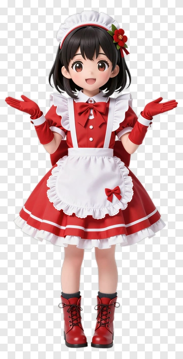3D Maid Character In Red Dress PNG
