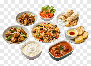 Indian Cuisine Platter With Various Dishes PNG