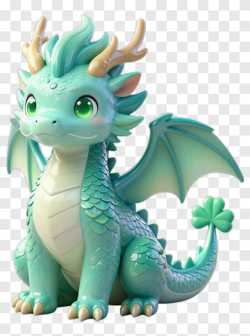 3D Cartoon Dragon With Green Scales PNG